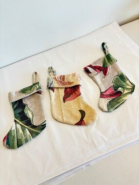 SET OF THREE mini fabric cloth hanging stockings floral pattern
